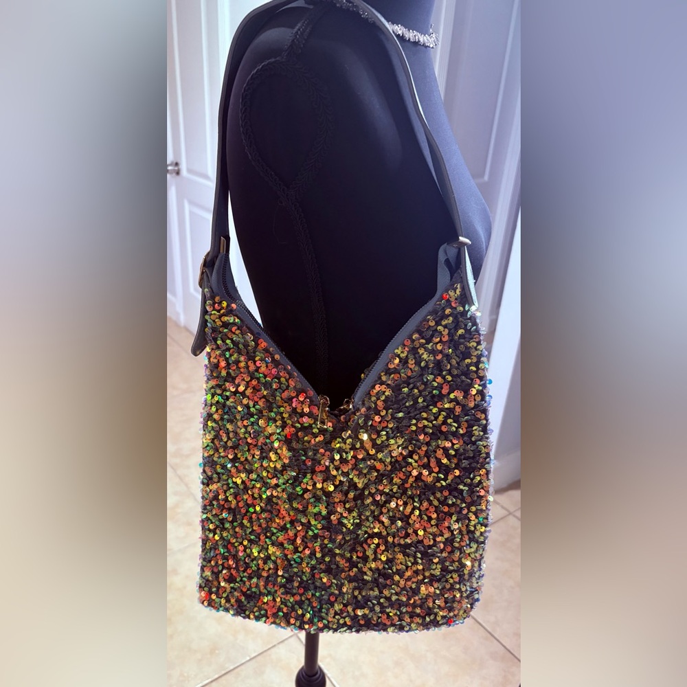 Colorful sequins Shoulder Bag ….baby blue strap!